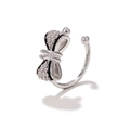 Silver bow ear cuff featuring micro-pave zircons and black enamel geometric detailing - EGJ0133 Silver Pave Zirconia Bowknot