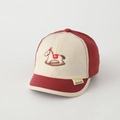 Detail of embroidered horse pattern on burgundy and beige toddler baseball cap - 50cm (1-3 Years) / Beige
