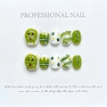 Uñas postizas 3D hechas a mano con diseño de serpiente y cuadros verdes y blancos - Extra Pequeño (XS)