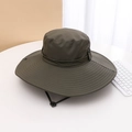 Detail of army green outdoor sun hat with wide brim, ventilation holes and chin strap - M (56-58cm) / Army Green