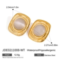 Retro stainless steel hoop earrings with white cat eye stones in gold finish - White Cat Eye Stone Style (JDE0211008-WT)
