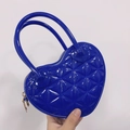 Royal blue heart shaped PVC jelly bag with quilted star pattern and double top handles - 17*5.5*11cm / Dark Blue