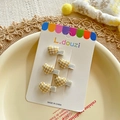 Set of 5 yellow heart-shaped hair clips with cute plaid pattern for kids - Yellow