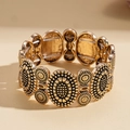 Vintage bohemian gold cuff bracelet with engraved star patterns and textured finish - Gold Retro Carved Bohemian Bangle (74#)