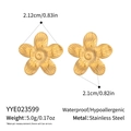 Detailed view of 18K gold plated stainless steel flower earrings with size and weight specs - Golden Flower Style (YYE023599)