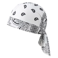 Detail of white paisley durag featuring breathable fabric and long straps for outdoor sports - Adult / Size 6