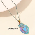Rainbow heart pendant necklace in 18k gold plated stainless steel with flame crown detail - Rainbow Sacred Heart with Flames (S549-R)