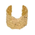 Golden wide open cuff bracelet featuring a unique irregular crumpled lava texture - Gold Molten Metal Cuff B83