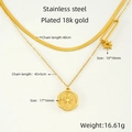 Double-layered 18K gold plated stainless steel necklace with starburst and disk pendants - 18K Gold / Gold (ZYG055)