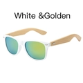 Unisex white frame bamboo sunglasses with vibrant yellow-green mirrored lenses - Solid White Frame / Golden Film