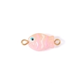 Pink handmade glass fish charm with white stripes and gold loops for DIY jewelry - Gold Trans Pink (Double Hole 4#)