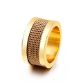 Unisex gold stainless steel ring featuring a wide band with mesh woven texture insert - US 6 / Gold Polished Mesh Style (KR37201-K)