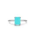 Anello classico in argento S925 con gemma turchese taglio rettangolare a quattro griffe - Taglia US 5 / Argento