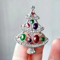 Silver Christmas tree brooch with colorful gemstones and rhinestones for festive outfits - Colorful Christmas Tree-Silver Base