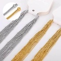 Detail view of 45cm stainless steel jewelry chains in silver and gold with package - 1mm Bead Chain (40+5cm)