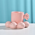 Pink ceramic cat paw coffee mug with matching saucer for creative breakfast set - Cat Claw Cup & Saucer - Pink