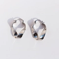 Minimalist silver heart hoop earrings with irregular twisted geometric metal design - White Gold