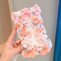Pink and orange kids' cartoon hair clip set with bows, fabric flowers, and pearls - 345# Orange 10pcs Set