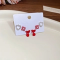 Detailed view of 6-piece earring set with silver hearts, red flowers and bow pendants - 14# Red and Silver (6 Pairs)