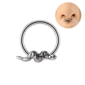 Silver snake septum ring jewelry with scale texture detail and model placement reference - 1.2x10mm / Snake