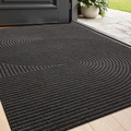 Durable black rectangular entrance mat with concentric circle texture on wood floor - 45*75cm / Star Loop-Gray