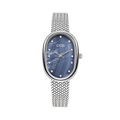 Elegant silver mesh strap watch with blue mother of pearl oval dial and diamond markers - Silver & Blue