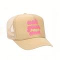 Beige trucker hat with ask your dad printed text and breathable mesh back in retro style - One Size / Khaki