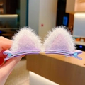 Plush cat ear hair clips in purple and white faux fur with metal alligator grips - 0403 Purple Plush Cat Ear Hair Clip Pair