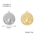 25mm Tree of Life stainless steel pendants shown in silver and golden finishes - Style 8