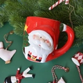 3D hand-painted Santa Claus ceramic mug in festive red with green Christmas tree detail - Christmas Tree Santa Mug 390ml