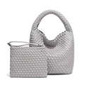 Handwoven mauve leather hobo tote set with matching zipper pouch and tactile texture - Agate Grey