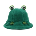 Cute green plush frog bucket hat with soft faux fur and embroidered paw details - M (56-58cm) / Green