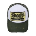 Detailansicht der Western-Stickerei und olivgrünen Mesh-Struktur der Trucker-Mütze - Olivgrün-Weiß Patch-Stil / Dunkelgrün