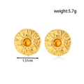 Gold round hammered texture earrings with yellow stone inserts measuring 1.51cm - Irregular Texture Yellow Stone Earrings / ER-1680 (Gold/Yellow Stone)