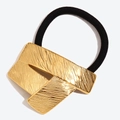 High-elasticity black hair tie with textured 18K gold-plated heart metal ornament - Origami Style Hair Rope-Gold