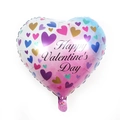 Ballon en aluminium cœur dégradé rose avec texte Happy Valentine's Day et motifs cœurs - Style de Petits Cœurs Colorés sur Fond Rose
