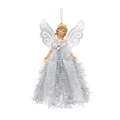 Dettaglio di angelo decorativo con ali glitterate d'argento e gonna in tulle a strati - Ali di Tessuto Argento