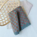 Kids warm knitted scarf with trendy blue and brown checkerboard pattern for winter - Lake Blue Plaid