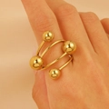 Mehrlagiger Spiralring aus 18k vergoldetem Edelstahl mit glatten Metallkugeln - Kleiner Rundperlenstil (7677)