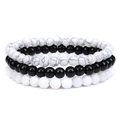 Set aus drei 8mm Naturstein-Armbändern in Marmor, Schwarz und Weiß mit Stretchband - 6mm Weißer Türkis & Onyx & Weißes Porzellan