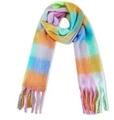 Rainbow plaid thick scarf with long tassels made of soft brushed cashmere-like fabric - 60# (Rainbow Gradient Brushed Plaid)