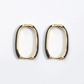U-shaped oval gold earrings with black enamel inlay in minimalist vintage style - Black