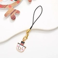 Mini Emaille-Schneemann-Handyanhänger mit schwarzer Kordel und goldenem Karabiner - Schneemann / Gold
