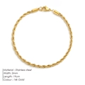 3mm wide 14k gold plated stainless steel rope chain bracelet for women 19cm length - Gold Color (3MM-19CM)