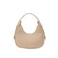 Beige faux leather shoulder bag with crocodile pattern and elegant crescent moon shape - Khaki