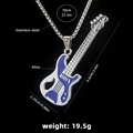 Blue and silver guitar pendant necklace in stainless steel on a black background - Guitar No.25 + 70cm Steel Chain