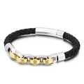 Men's braided leather bracelet with mixed gold and silver stainless steel chain link buckle - 21cm / Gold & Silver