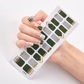 Deep green and grey self-adhesive nail stickers with gold geometric lines, model UNE023 - Dark Green Grey Gold Geometric Line Style (UNE-23)