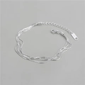 Bracelet multi-rangs minimaliste en argent sterling S925 avec chaîne serpent ajustable - Argent 925 / Argenté