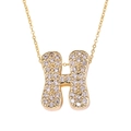 Gold letter H necklace pendant with clear pavé zircon crystals on white background - Letter H / Gold